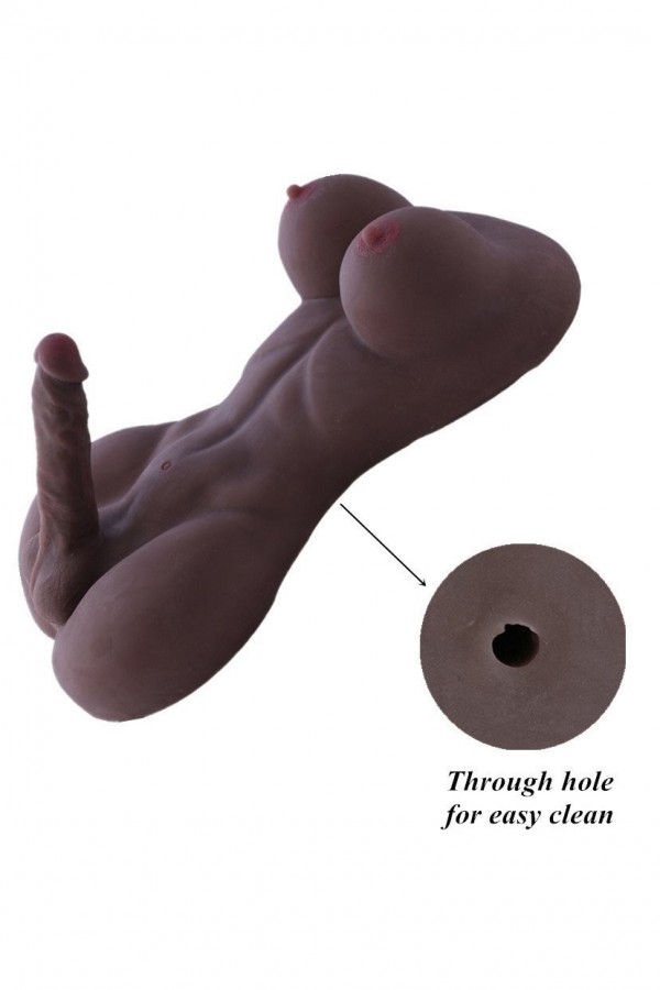 Black Full Silicone Lady Boy Sex Doll avec 18cm Penis & Big Breast