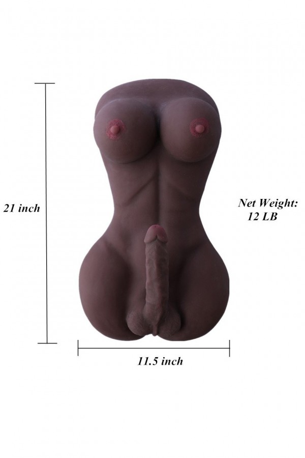 Zwarte Full Silicone Lady Boy Sex Doll Met 18cm Penis & Big Breast